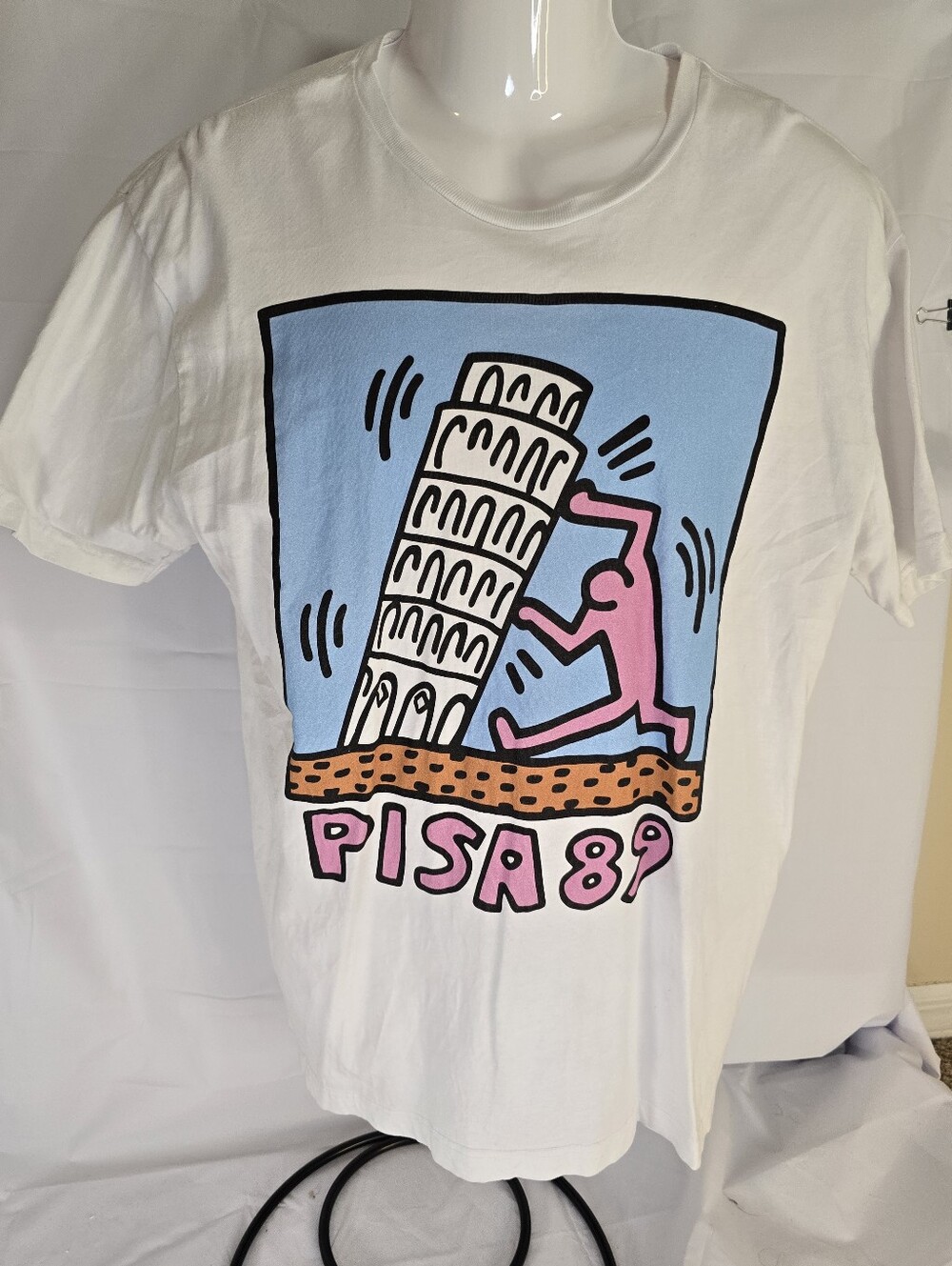 Vintage Keith Haring Pisa 89 Graphic Art T-Shirt - White, Size Large